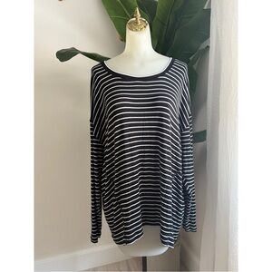 Cabi Black and White Striped Cross Walk Tee Tunic Loose Fit Size Medium